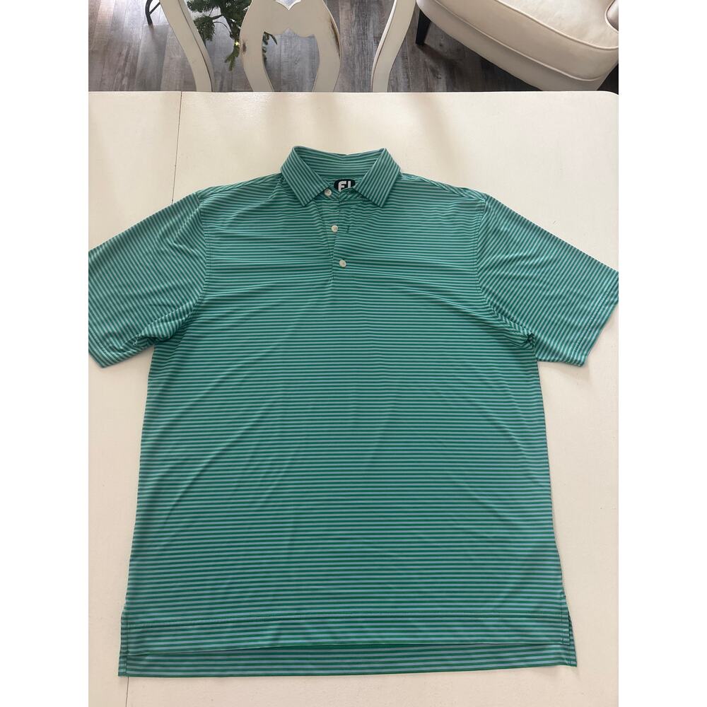 Footjoy Fj short sleeved Polo striped Green white XL‎ Dadcore golf performance